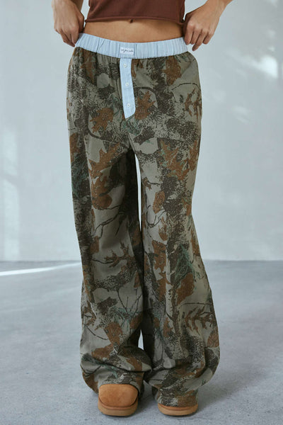 Loose Casual Camouflage Wide Leg Trousers For Women