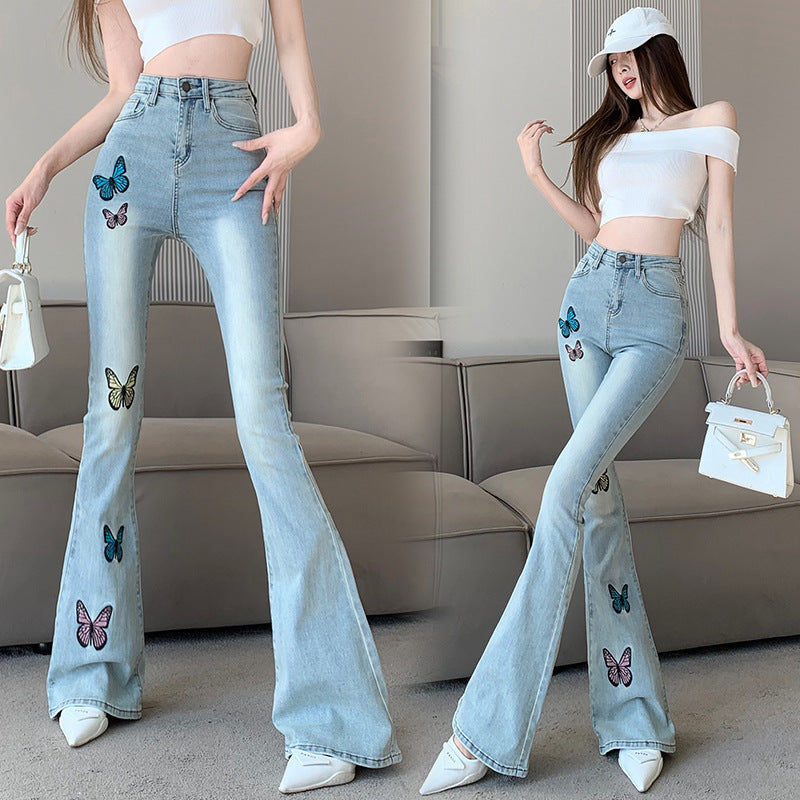 Printed Butterfly Slightly Flared Jeans Female