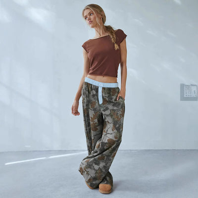 Loose Casual Camouflage Wide Leg Trousers For Women