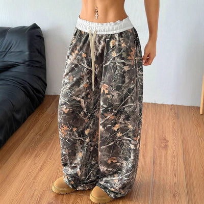 Women's Fashion Casual Elastic Waist Tight Camouflage Printing Mop Pants