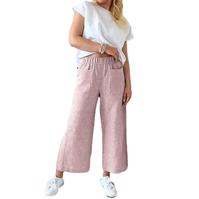 Loose Striped Cotton And Linen Fashion Casual Wide-leg Pants