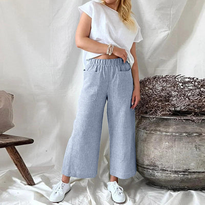 Loose Striped Cotton And Linen Fashion Casual Wide-leg Pants