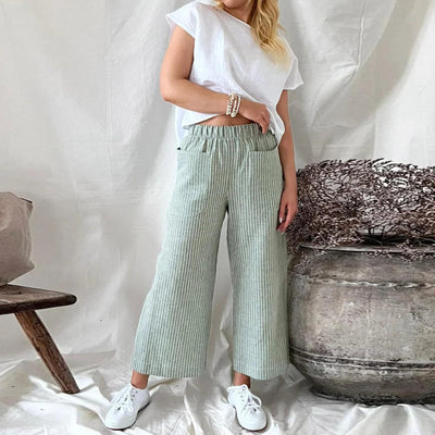 Loose Striped Cotton And Linen Fashion Casual Wide-leg Pants