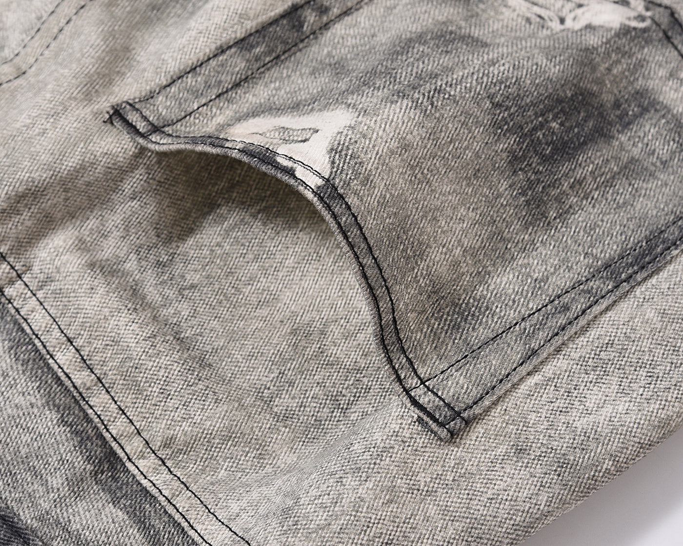 Men's Daddy Pants Ground White Gray Wash Hole With Cat Whisker Jeans