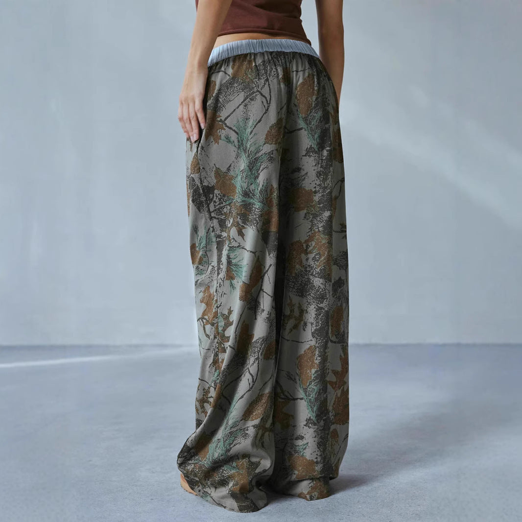 Loose Casual Camouflage Wide Leg Trousers For Women