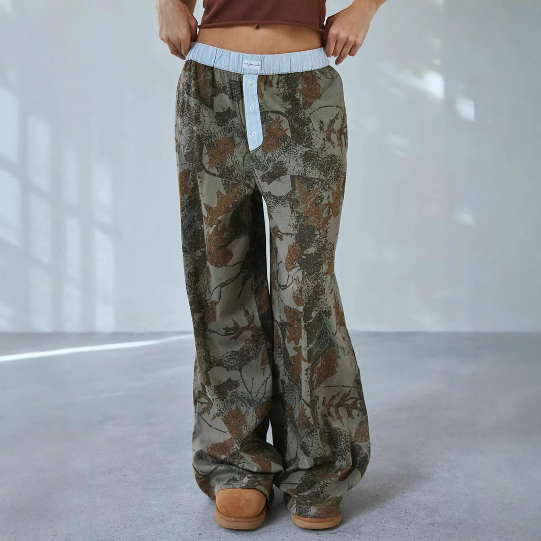 Loose Casual Camouflage Wide Leg Trousers For Women